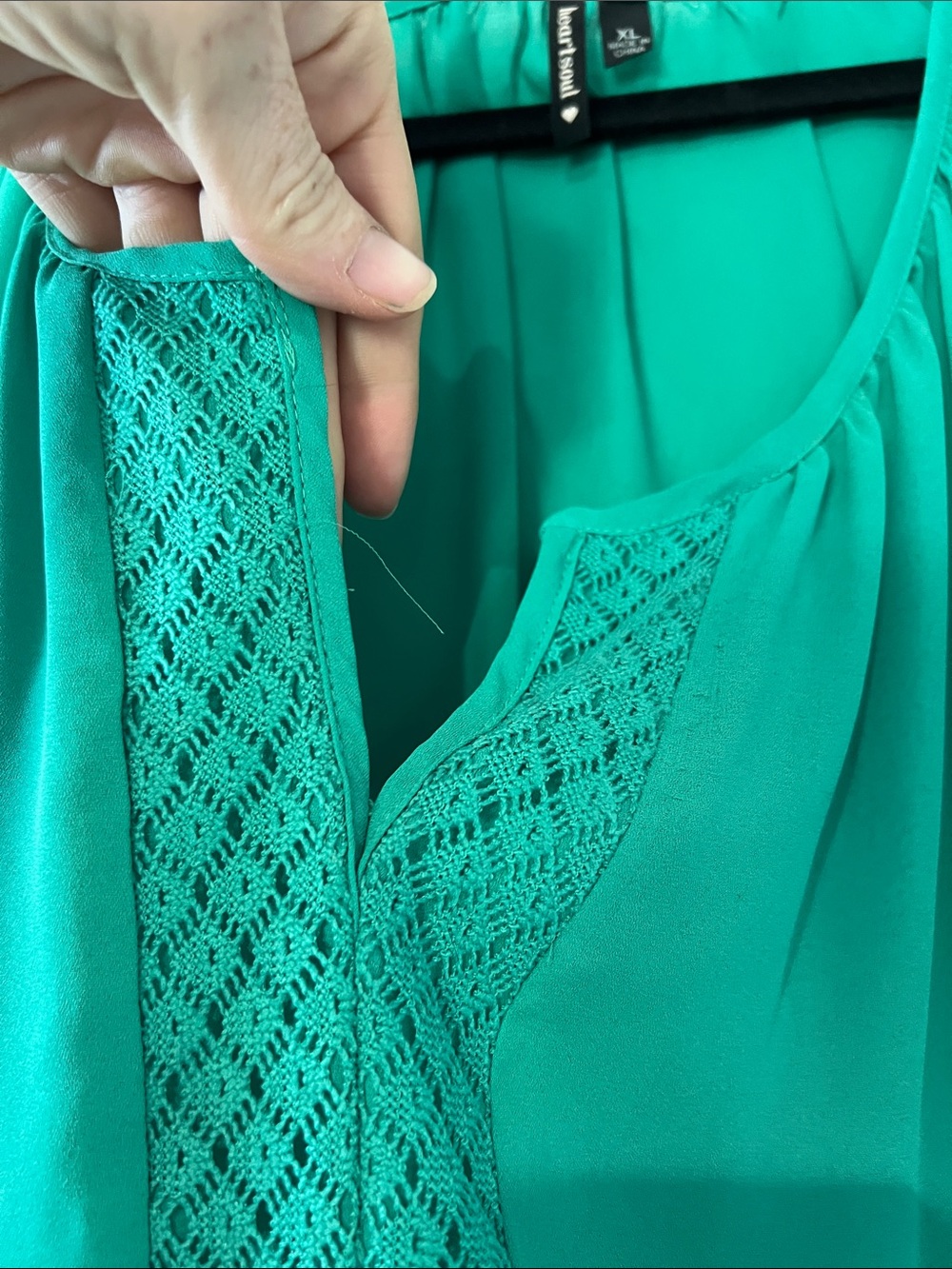 HeartSoul Teal Lace-Panel Peasant Blouse - Picture 3 of 5